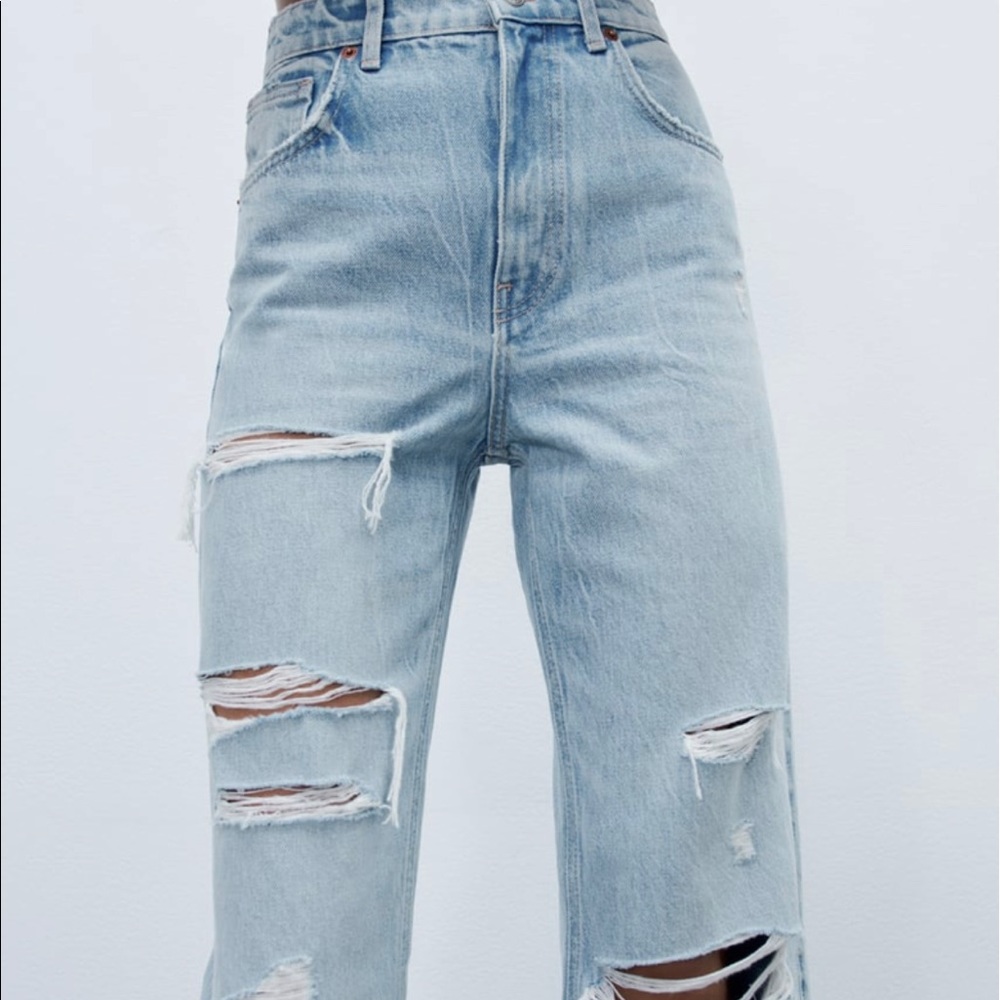 ZARA Ripped Wide Leg Jeans - Picture 3 of 16